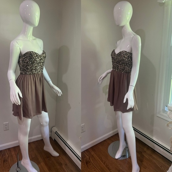 Parker Silk Chiffon Ruffle Beaded Sequin Mini Dress - Picture 7 of 10